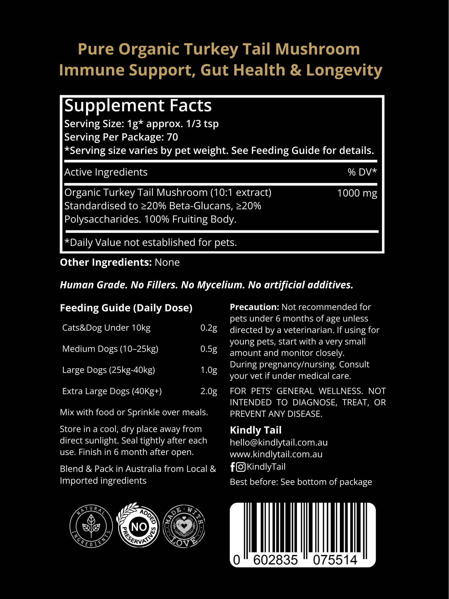Pure Turkey Tail Mushroom Powder for Dog & Cat