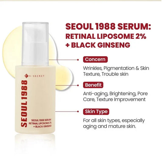K-Secret Seoul 1988 Serum 30ml – Retinal Liposome 2% + Black Ginseng Anti-Ageing Serum