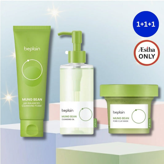 Beplain Mung Bean Gentle Cleansing Set (Foam 80ml + Cleansing Oil 200ml + Pore Clay Mask 120ml)