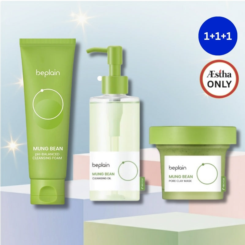 Beplain Mung Bean Gentle Cleansing Set (Foam 80ml + Cleansing Oil 200ml + Pore Clay Mask 120ml)