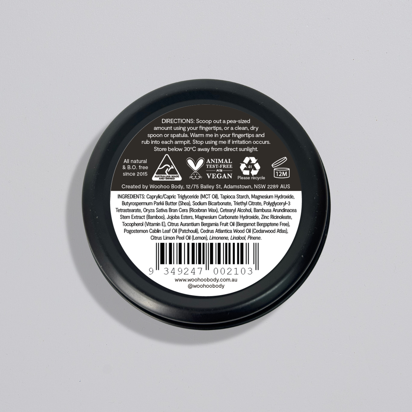 Woohoo Natural Deodorant Paste (Tux) 60g