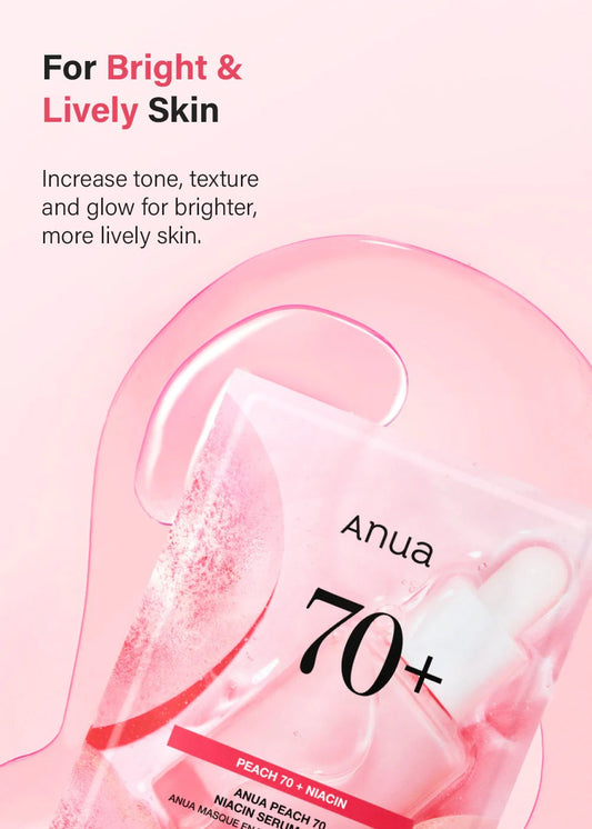 Anua Brightening & Glass Skin Mask Set: 4pc Peach 70 Niacinamide Serum + 1pc Heartleaf Cream Night Solution Mask